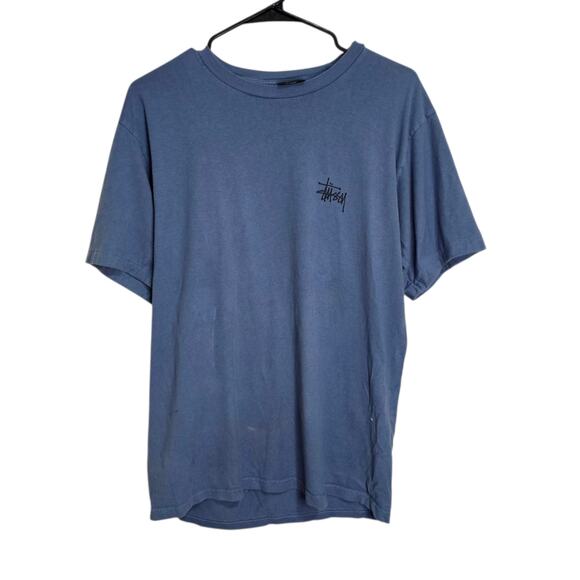 Stussy Basic Pigment Dyed T-Shirt Navy Blue Medium Distressed - Picture 1 of 8